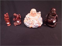 Four Buddha figurines: porcelain laughing Buddha