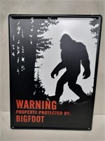 Warning Bigfoot metal sign 12x16