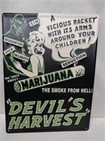 Devil's harvest metal sign 12x16
