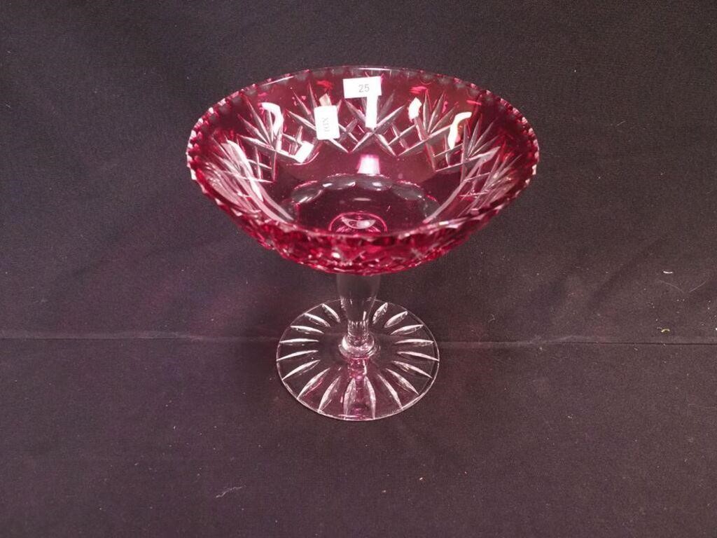 7 1/4" cranberry cut overlay compote