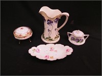 Four vintage china items: 7 1/2" serving pitcher