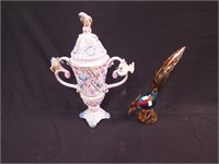 Venetian multi-colored exotic bird figurine, 13"