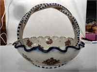 Pottery handpainted basket signed Portugal 1982