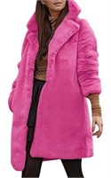 Size - S, Womens Long Fuzzy Fleece Jacket Lapel