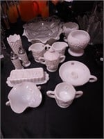 13 pieces of milk glass, mostly