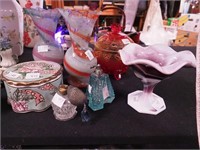 Seven glass and china items including two