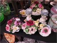 Seven pieces of china with applied flowers