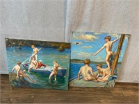 2pc Reproduction Art Nude Male Youths on Boats