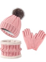 Kids Winter Hat Gloves Scarf Set Girls Boys
