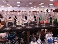 Ten 8 1/2" rock crystal goblets with spiral optic