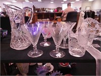 Seven crystal items: set of four 5 1/2" goblets