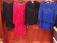 Four beaded and sequinned outfits all tops with