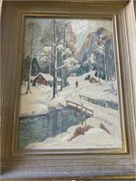 Edna Bilton Painting Snowy Cabin Scene