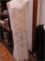 White lace beaded and sequinned wedding dress,