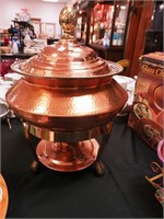 Copper and brass lidded chafing dish with
