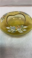 Yellow glass handpainted bowl or ashtray