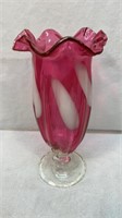 Cranberry ruffled edge art glass vase