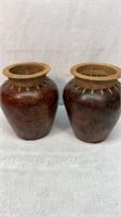 Pair wicker top ceramic pots