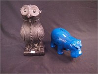 Blue ceramic hippopotamus bank , 10" long and