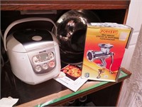 Porkert Meat Mincer NIB; Sanyo Rice Cooker with