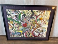 Framed Abstract Spray Paint Composition Art