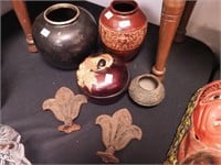 Nippon Kuro black pottery incense burner; pair