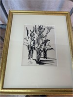 Milford Zornes Ink on Paper Art Palm Study 1973