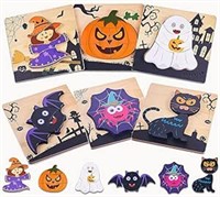 6 Pack Halloween Wooden Puzzles for Toddlers, Hall