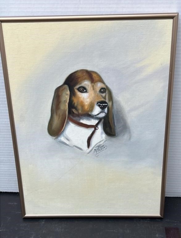 Sanford Fisher Original Oil Painting of a Dog.