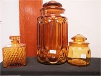 Amber Moon & Star canister, 11" high; 5"