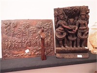 Two Indonesian items: carved wooden wall plaque,