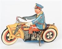 UNIQUE ART TIN WINDUP POLICE MOTORCYCLE
