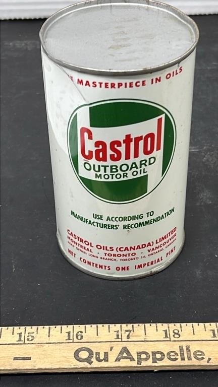 Castrol 1 pint Outboard Motor Oil Tin. Full.