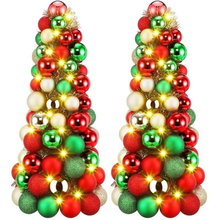 Yuxung 2 Pcs 16 Inch Christmas Ball Tree with 2 Le