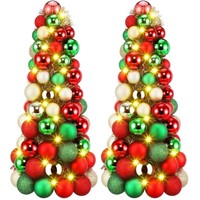 Yuxung 2 Pcs 16 Inch Christmas Ball Tree with 2 Le