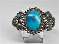Old Pawn Navajo 7 Turquoise Sterling Silver Cuff