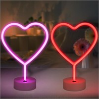 BRIGHTDECK 2 Pack Heart Neon Signs, LED Pink Heart