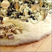 AOGU 36 Inch Faux Fur Christmas Tree Skirt White P