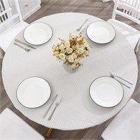 Round Vinyl Fitted Tablecloth with Flannel Backing