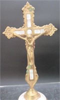 Vintage Brass Mother of Pearl Cross Crucifix