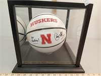 Nebraska signed basketball in display case,