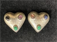 Mexico Sterling Silver Heart Clip Earrings
