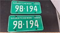 Set of 1969 Saskatchewan 5 Digit License Plates