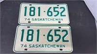 Set of 1974 Saskatchewan License Plates