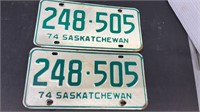 Set of 1974 Saskatchewan License Plates