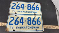 Set of 1976 Saskatchewan License Plates