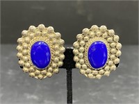 Mexico Sterling Silver Lapis Clip Earrings