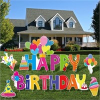 URATOT 10 Pieces Happy Birthday Lawn Yard Signs wi