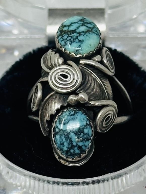 Vintage Marked Sterling Circle JW Turquoise Ring
