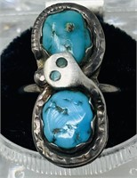 Vintage Snake Silver Turquoise Ring